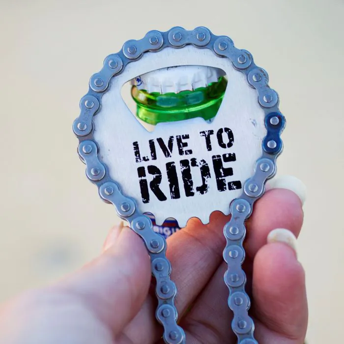 Bike chain shop bottle opener